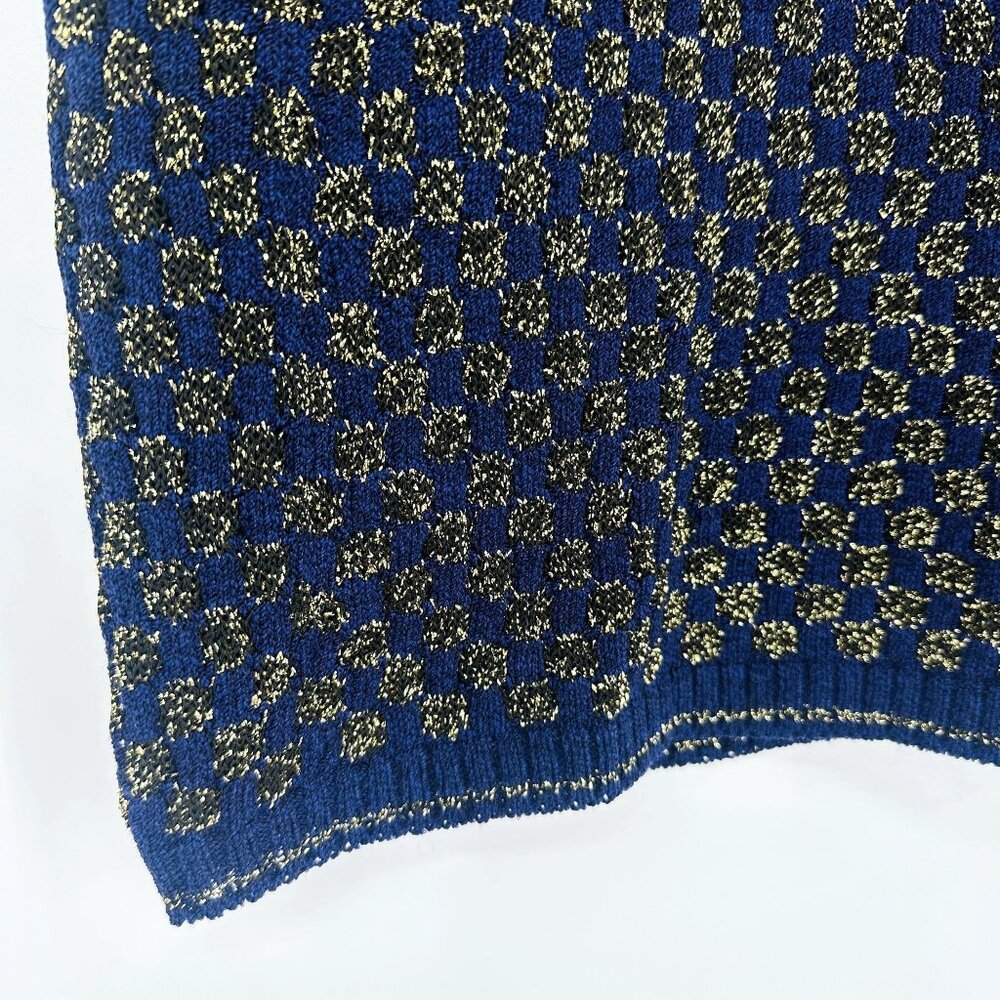Steve Fabrikant Vintage Blue Gold Metallic Wool  Rayon Sleeveless Tank Top 2X - Picture 4 of 8